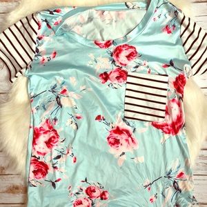 Floral & striped top 🌸